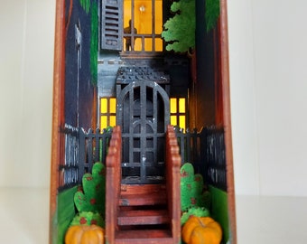Handmade and Painted Book Nook book shelf insert Diorama Murder Halloween House.