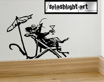 Banksy Deckchair Rat Vinyl Decal Sticker 20x15cm for Wall Car Laptop etc Black Vinyl