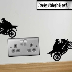 2x Motorbikes Wall Decal Sticker Black Vinyl for Wall Plug Light Switch 10cm 4 inch Sports Tourer