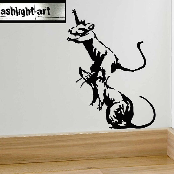 Banksy Climbing Rats Wall Decal Sticker Black Vinyl Banksy Bathroom Rats 21cm High 15cm Wide