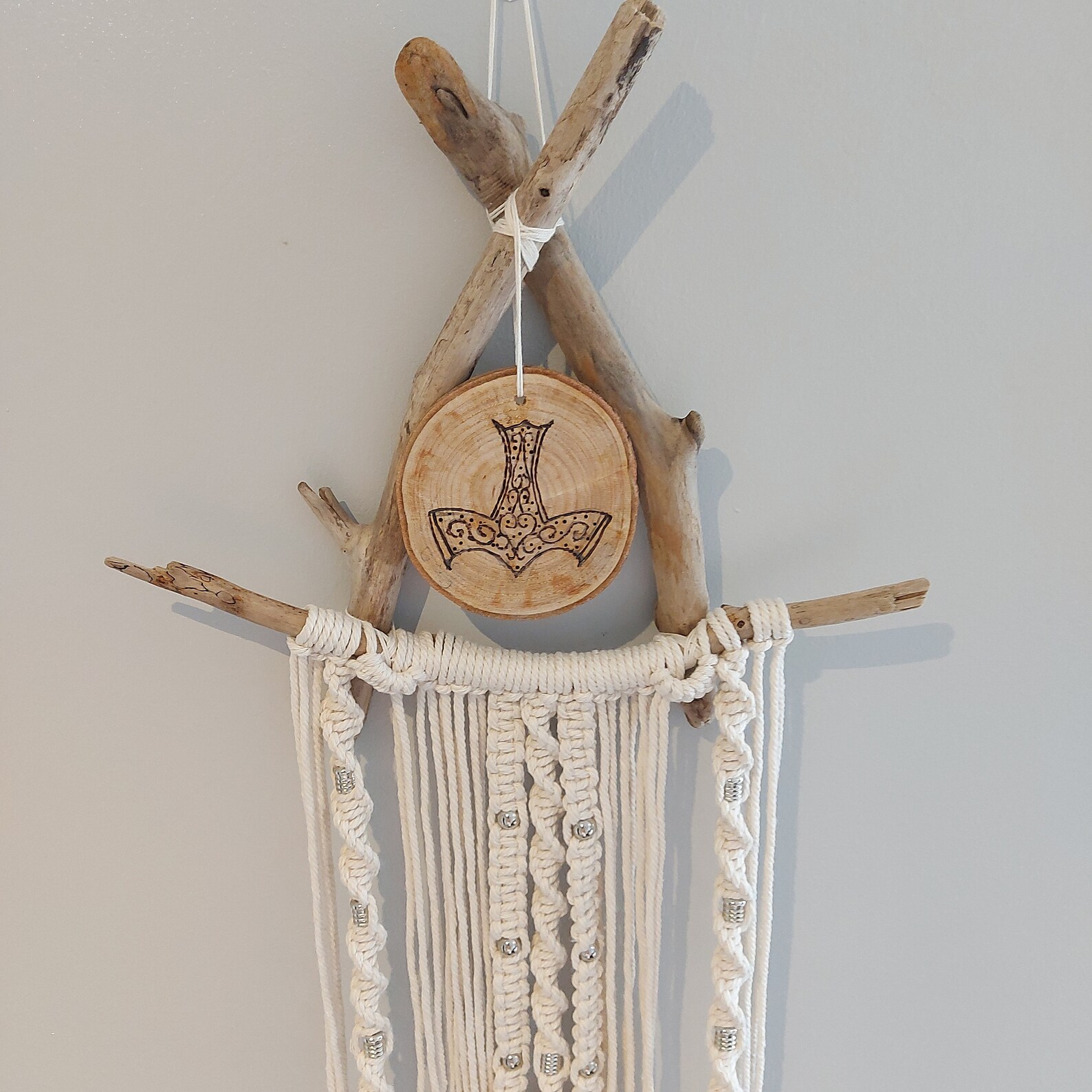 Handmade White Driftwood Long Macramè Viking Thor Mjölnir Etsy