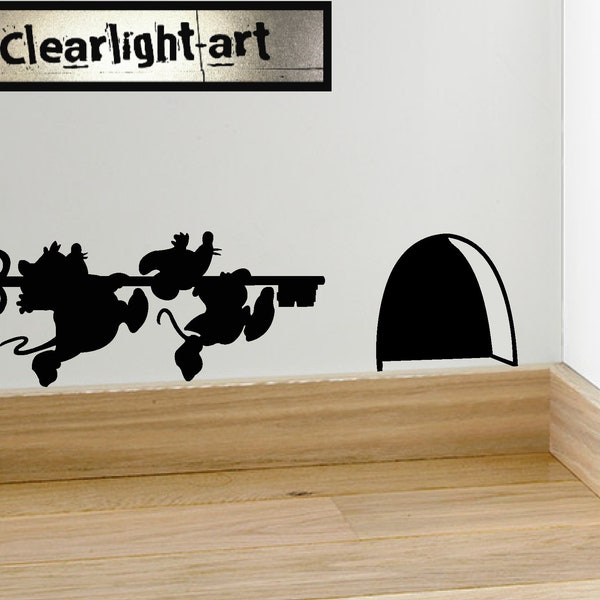 Assepoester muizen uitgevoerd met sleutel plint vinyl sticker muur sticker muis gat kunst