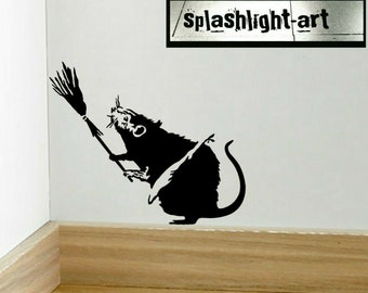 Banksy Rat With Broom and Apron Skirting Board wall Decal Sticker black Vinyl