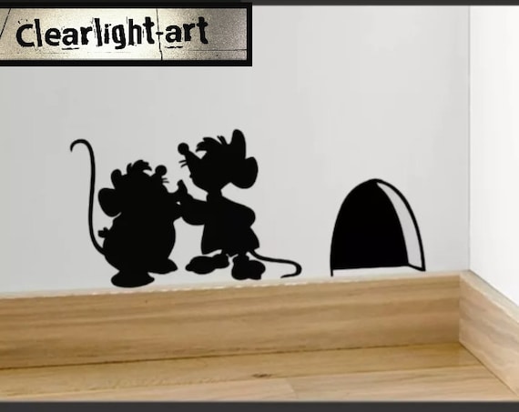 Funny mouse hole wall skirting board stair decal stickers
