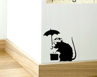 Banksy Rat & Umbrella Skirting Board Wall Decal Black Vinyl Sticker Funny