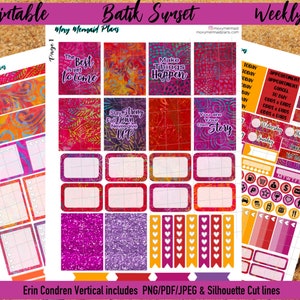 Naklejki do planowania Batik Sunset PRINTABLE / Zestaw naklejek tygodniowych / Erin Condren / wykrojnik / Pliki do cięcia / PNG / PDF Silhouette / Cricut digital Bold