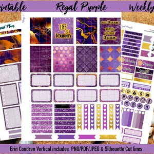Regal Purple PRINTABLE Planner Stickers / Weekly Sticker Kit / Erin Condren / quotes / Cut Files / PNG / PDF Silhouette/Cricut Brocade Marble