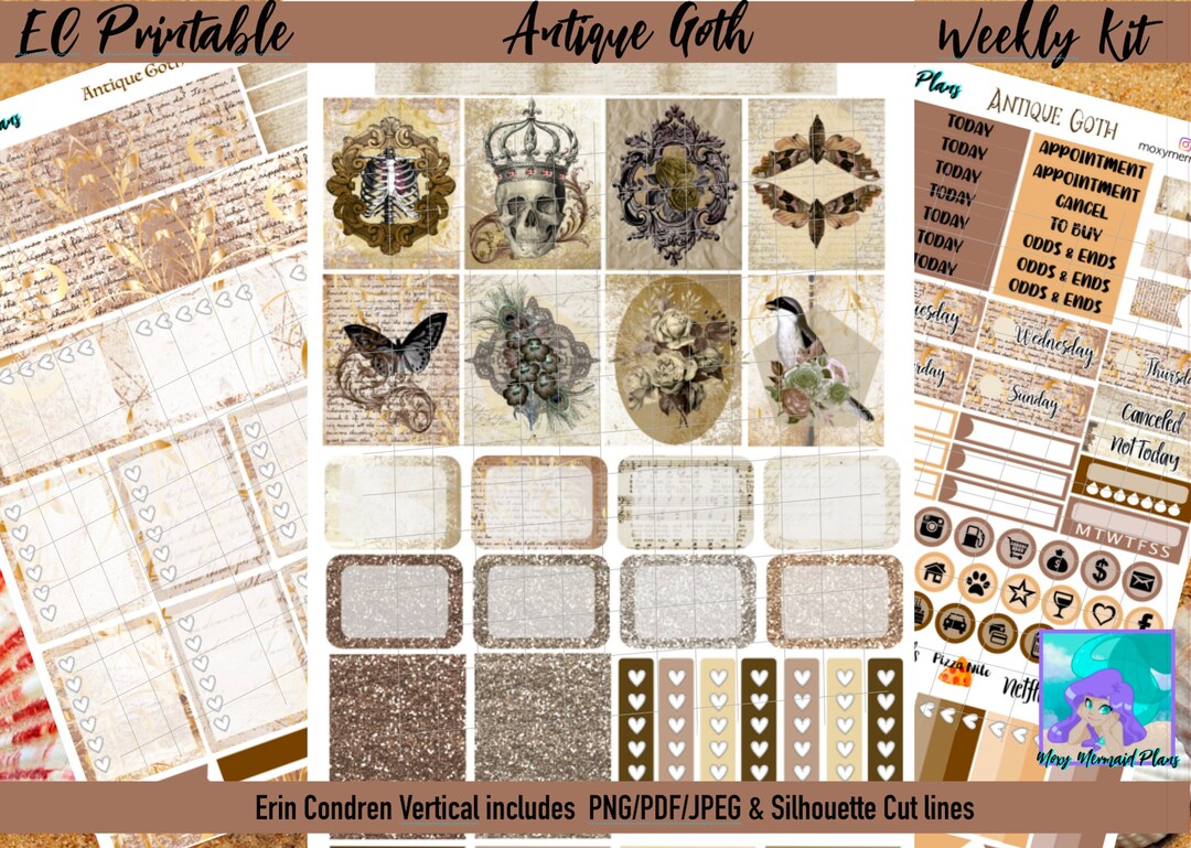 Antique Goth PRINTABLE Planner Stickers / Weekly Sticker Kit/ Erin ...