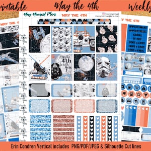 May the 4th PRINTABLE Planner Stickers / Weekly Sticker Kit / Erin Condren / Star Wars / Cut Files / PNG / PDF Silhouette / Cricut Space Jedi