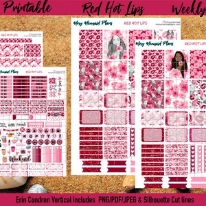 Naklejki do planera Red Hot Lips do druku / Zestaw naklejek tygodniowych / Erin Condren / Serca / Pliki do cięcia / PNG/PDF Silhouette/Wybór odcienia skóry Cricut