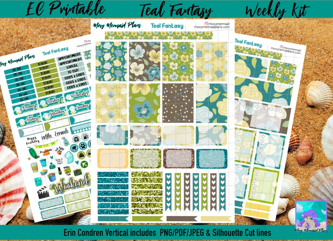 Teal Fantasy PRINTABLE Planner Stickers / Weekly Sticker Kit/ Erin ...