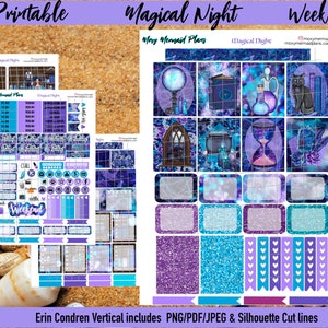 Magical Night PRINTABLE Planner Stickers / Weekly Sticker Kit / Erin Condren / Witch / Cut Files / PNG / PDF Silhouette / Cricut Halloween Wicca