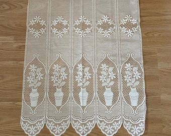 Unused - French Scalloped Hem Shimmering White Floral Net Panel Curtain / Bistro / Cafe Curtain (2 sizes available)