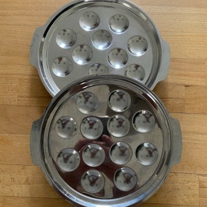 Set of 2 French Circular Stainless Steel 12 Escargot Dishes - direct oven to tableware