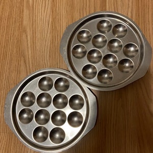Set of 2 French Circular Stainless Steel 12 Escargot Dishes - direct oven to tableware