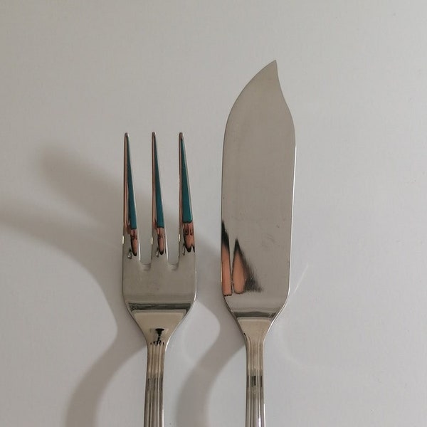 Unbenäht - Französisches 'Guy Degrenne' Edelstahl Fischgabel und Messer Set 1980er Vintage Sammlerbesteck / Französische Fischgabel und Messer