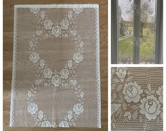 Vintage French Floral Lace Net Panel Curtain Embroidered Look / Cafe Curtain / Privacy Curtain (58 x 81cm)
