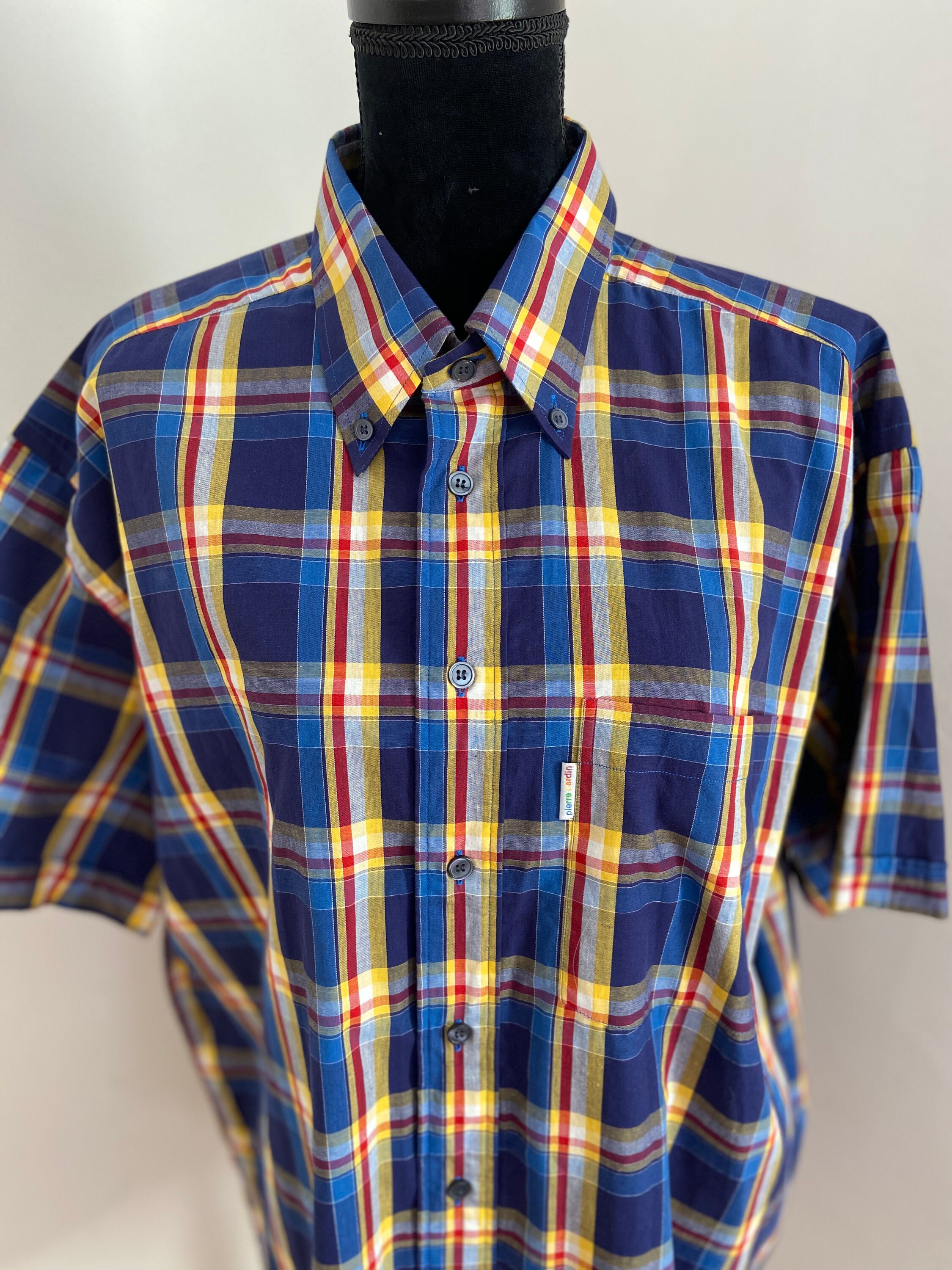 Image of Unworn - French Pierre Cardin Men's Colourful Checked 100% Cotton Shirt | 50"/Xl