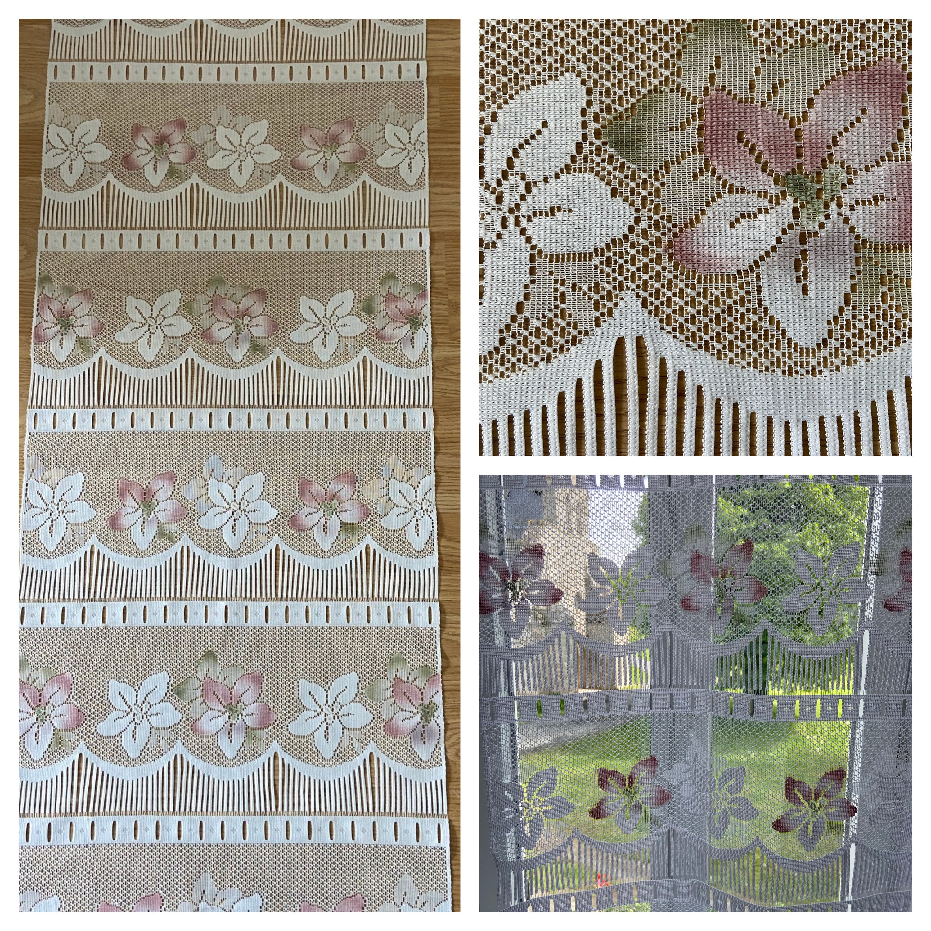 Traditional French Floral Coloured Cafe Curtain / Bistro / Panel Curtain with Tassels (44 x 128cm)
