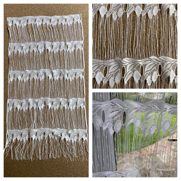 French Narrow White Panel Privacy Curtain / Cutting Curtain / String Curtain / Tassels / Fringes (2 Lengths Available)