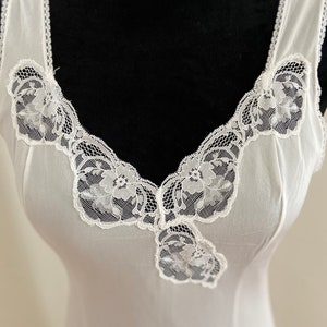 Vintage French Lingerie White Embroidered Lace Full Slip - (S)