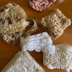 Large Fabric Bundle 6 Antique French Pink, Gold, Cream Braid Trims / Passementerie - Creative Pack for Sewing, Art and Crafts (approx 300g)