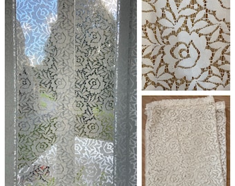 French Polyester 'Antique White / Cream' Floral Lace Net Single Panel Curtain  (87cm x 119cm)