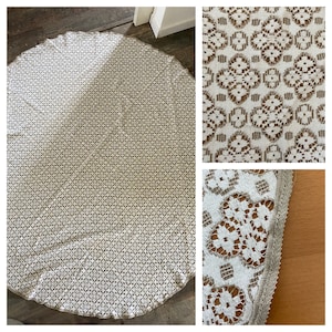 Vintage French Large Cream and Beige Embroidered Cotton Lace Circular Tablecloth / French Nappe (180cm / 71&quot;  )