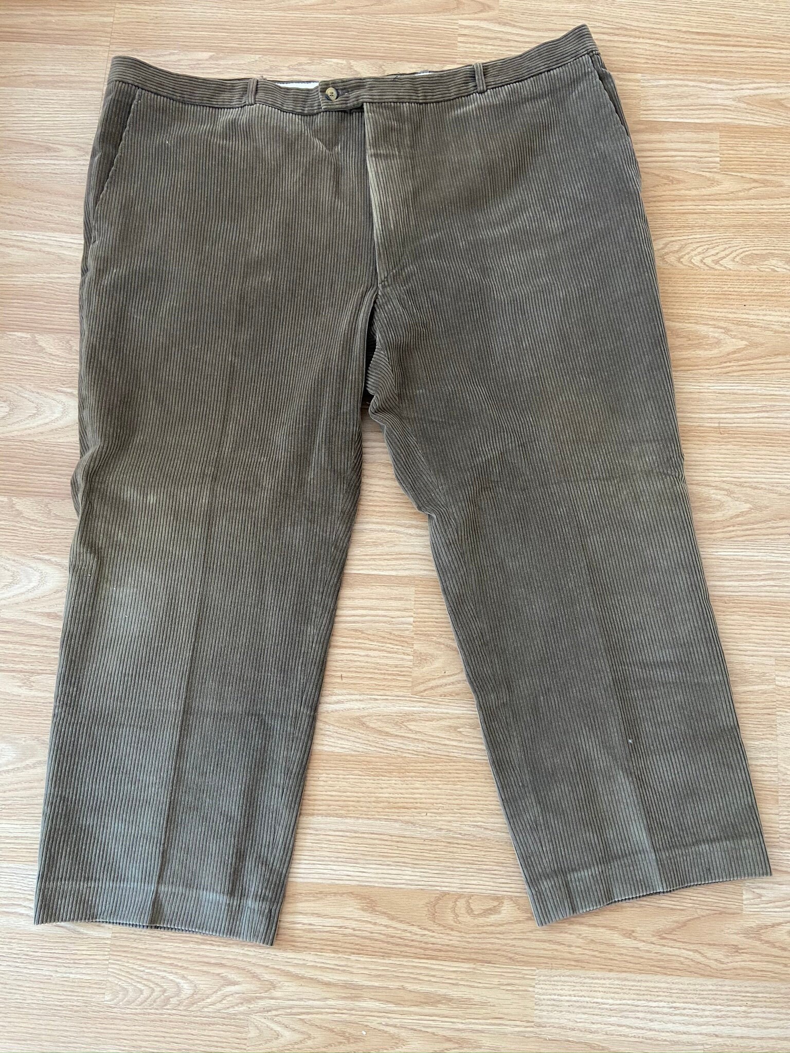 Image of French Corduroy Flat Fronted Trousers | Light Brown Size W48 L27 | xxxl