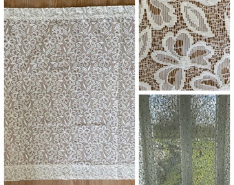 Unused - French Single Panel Off-White / Cream Floral Open Weave, Machine Embroidered Net Curtain (90 x 80cm) *** Multiple Available ***