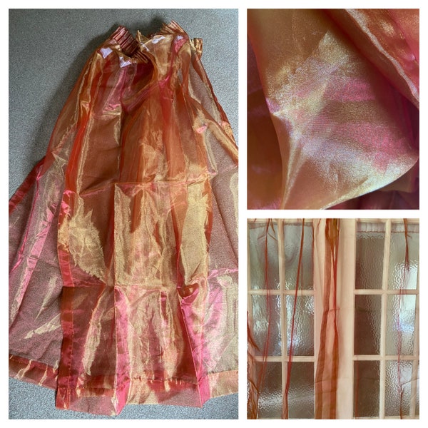 Unused - Pair of Iridescent French Curtains / French voiles /  Semi Sheer Burnt Orange Tab Top Curtain (90 x 135cm)