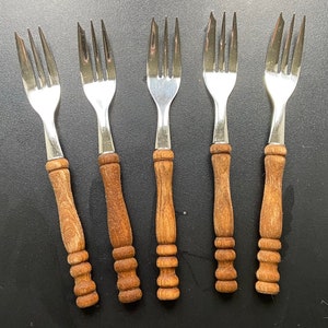 Juego de tenedores de cena de 6 piezas, tenedores de acero inoxidable con  mango redondo de efecto de madera, tenedores para el hogar, cocina