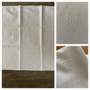 x6 Large French  Antique White Corner Monogrammed Serviettes &#39;RC&#39; (57 x 58cm)