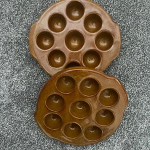 Pair of Vintage Made in France '7' Snail Escargot Dishes - Glazed Ceramic Oven to Tableware (sold as a pair - total 18 snails)