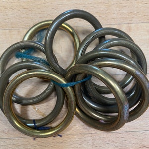 Set of 10 Old French 1960&#39;s Hollow Brass Medium Sized Rustic Curtain Hoops / Drapery Rings (2&quot;)