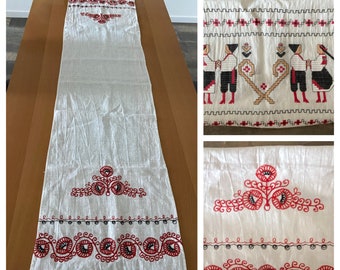 Vintage - European Long Natural Ecru Linen Embroidered Table Runner / Decorative Table Topper (TWO Styles Available)