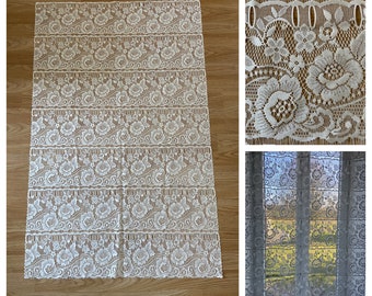 Unused - French Single Panel Embroidered Floral White Net Curtain / Bistro Curtain / Cafe Curtain / Cutting Curtain (76 x 117cm)