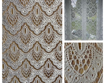 French Pearl White Lace Net Machine Embroidered Single Panel Curtain / Bistro Curtain / Cafe Curtain  (Various Sizes Available)