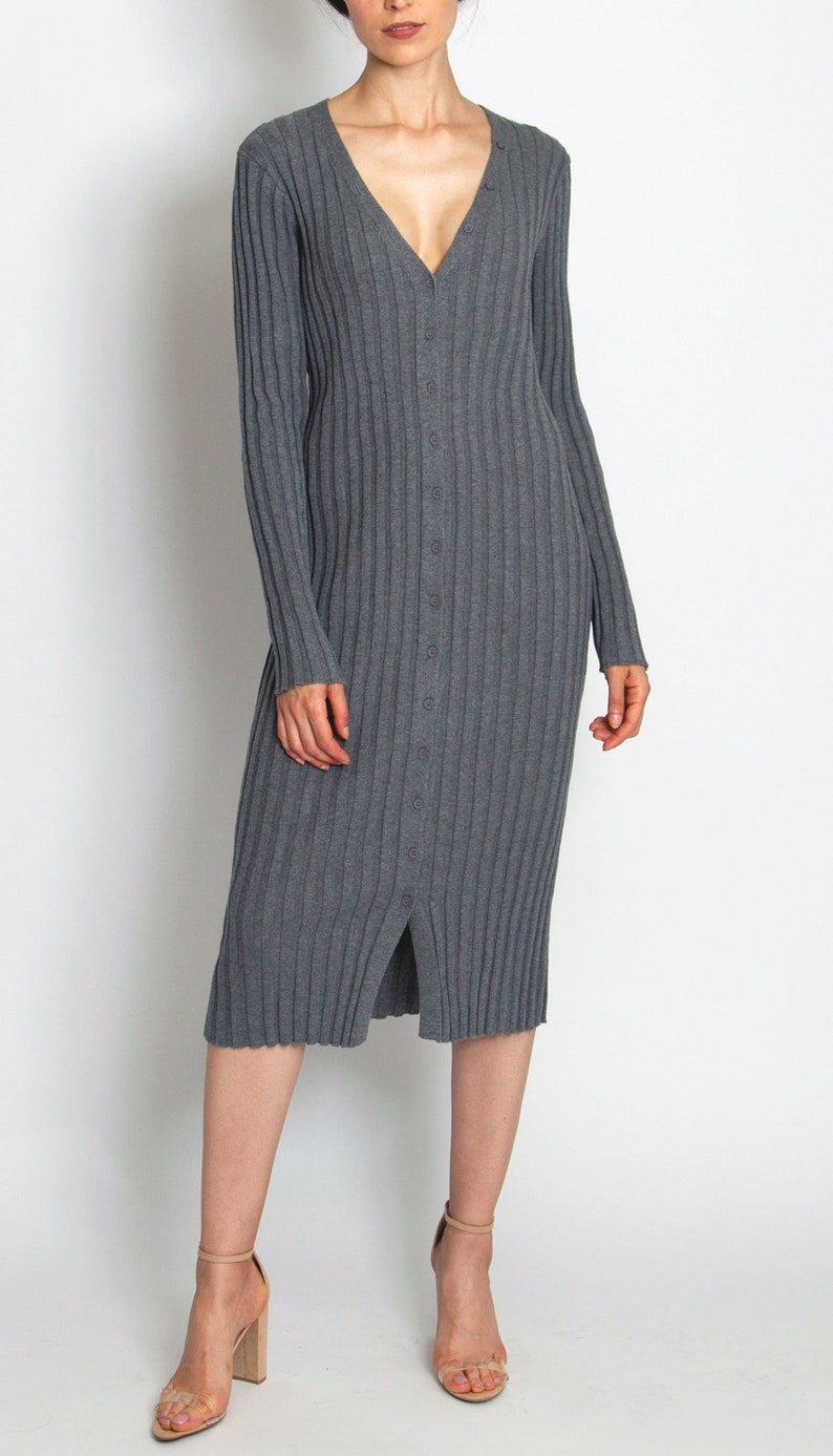 button down sweater midi dress