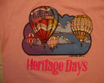 Vintage Cotton Art Heritage Days Cumberland MD. Hot Air Balloon T Shirt Size M