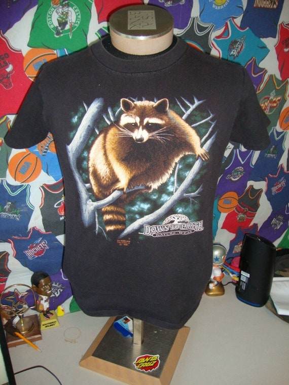 Vintage 90s 3D Emblem Down To Earth Raccoon T Shi… - image 2