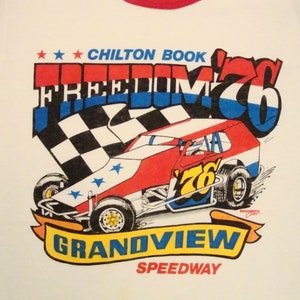 Vintage Chilton Book Freedom '76 70' Funny Cars Racing Races Ringer T Shirt S