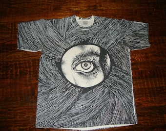 Vintage 90&#39;s Pushead The Kuro Line Eyeball All Over Print eye T Shirt XL