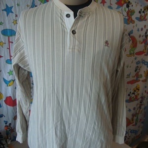 Vintage 90's TOMMY HILFIGER Long Sleeve Rap Hip Hop Beige Stripe Shirt Size L