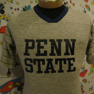 Vintage Penn State Nittany Lions Acrylic V Neck gray jersery T Shirt Sz S