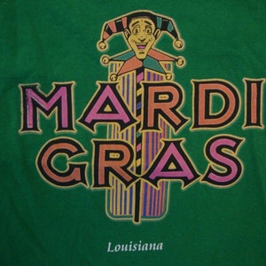 Vintage Mardi Gras Louisiana Holiday Celebration Souvenir Green T Shirt Size L