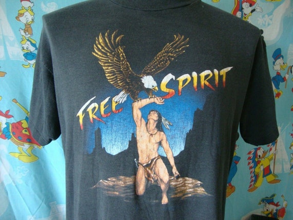 Vintage 80's 3D Emblem Free Spirit paper thin T Shirt… - Gem