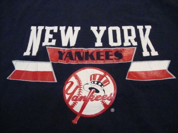 Vintage 80's New York Yankees Champion MLB Navy Blue T Shirt