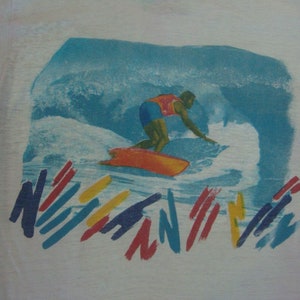 Vintage 80&#39;s Surfing Aqua Delights Surfboard Soft Paper Thin T Shirt Size S