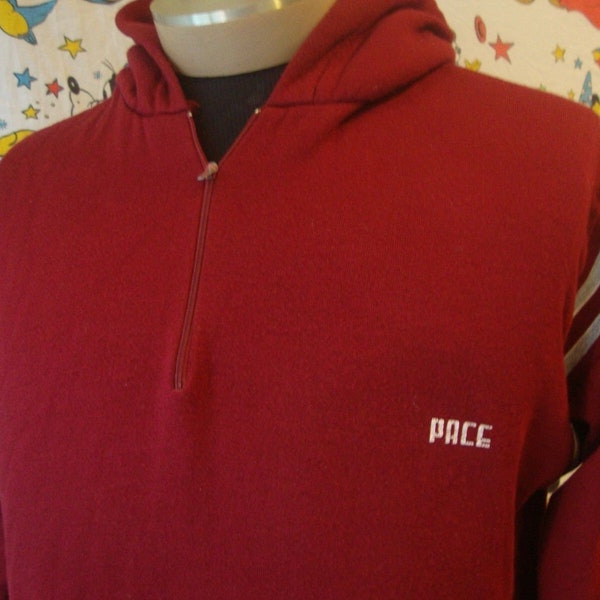 Vintage PACE Burgandy Red Jersey Ringer 80's Hoodie shirt punk rock Sweatshirt M